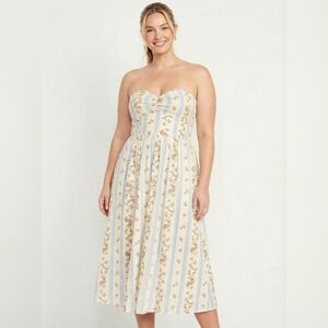 REFORMATION Aymeline Floral Strapless Sweatheart Neckline Romantic Midi Dress